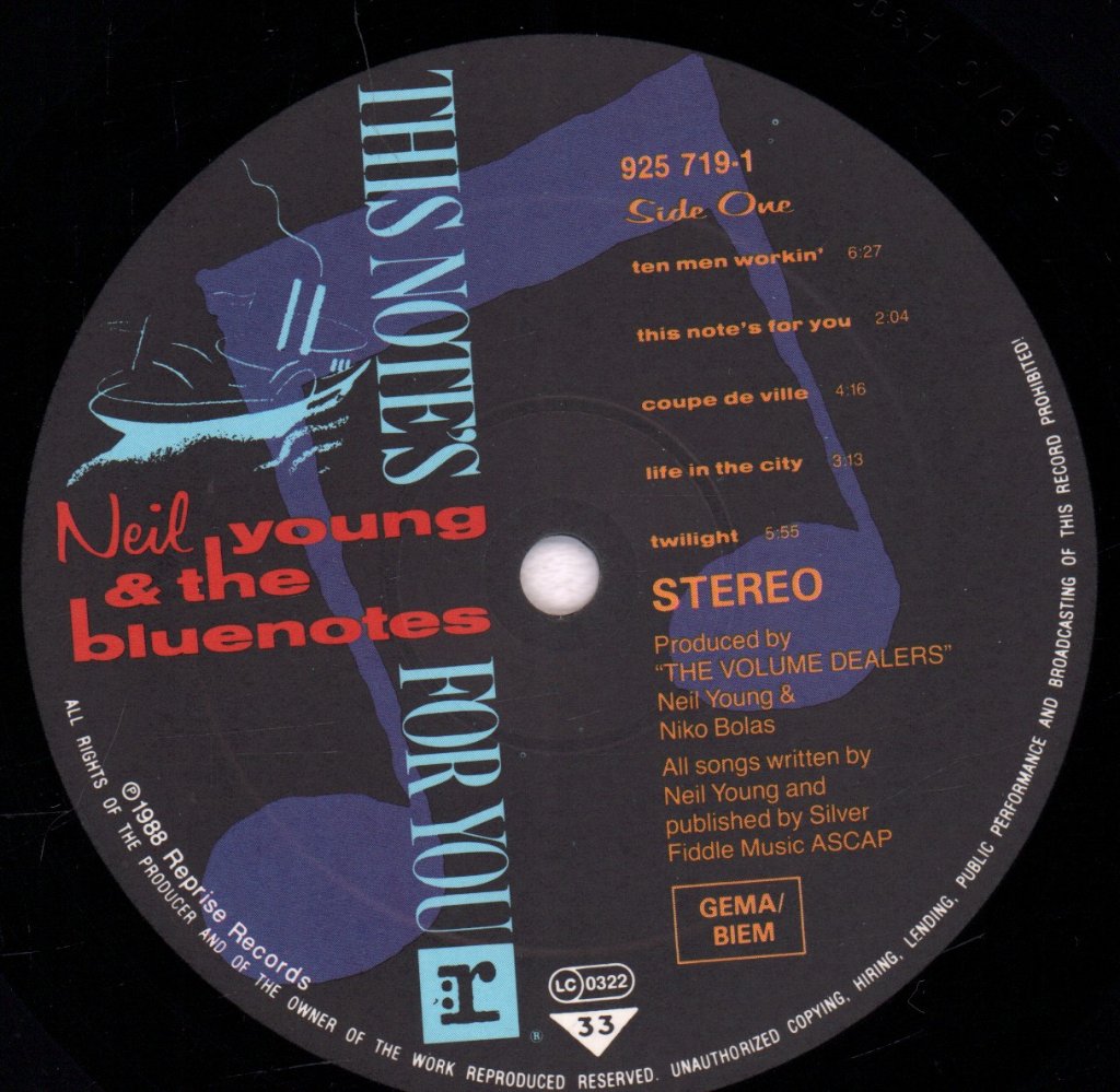 Neil Young And The Bluenotes - This Note's For You - Lp