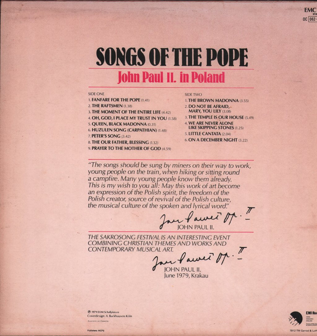 Pope John Paul Ii - Songs Of The Pope John Paul Ii In Poland - Lp