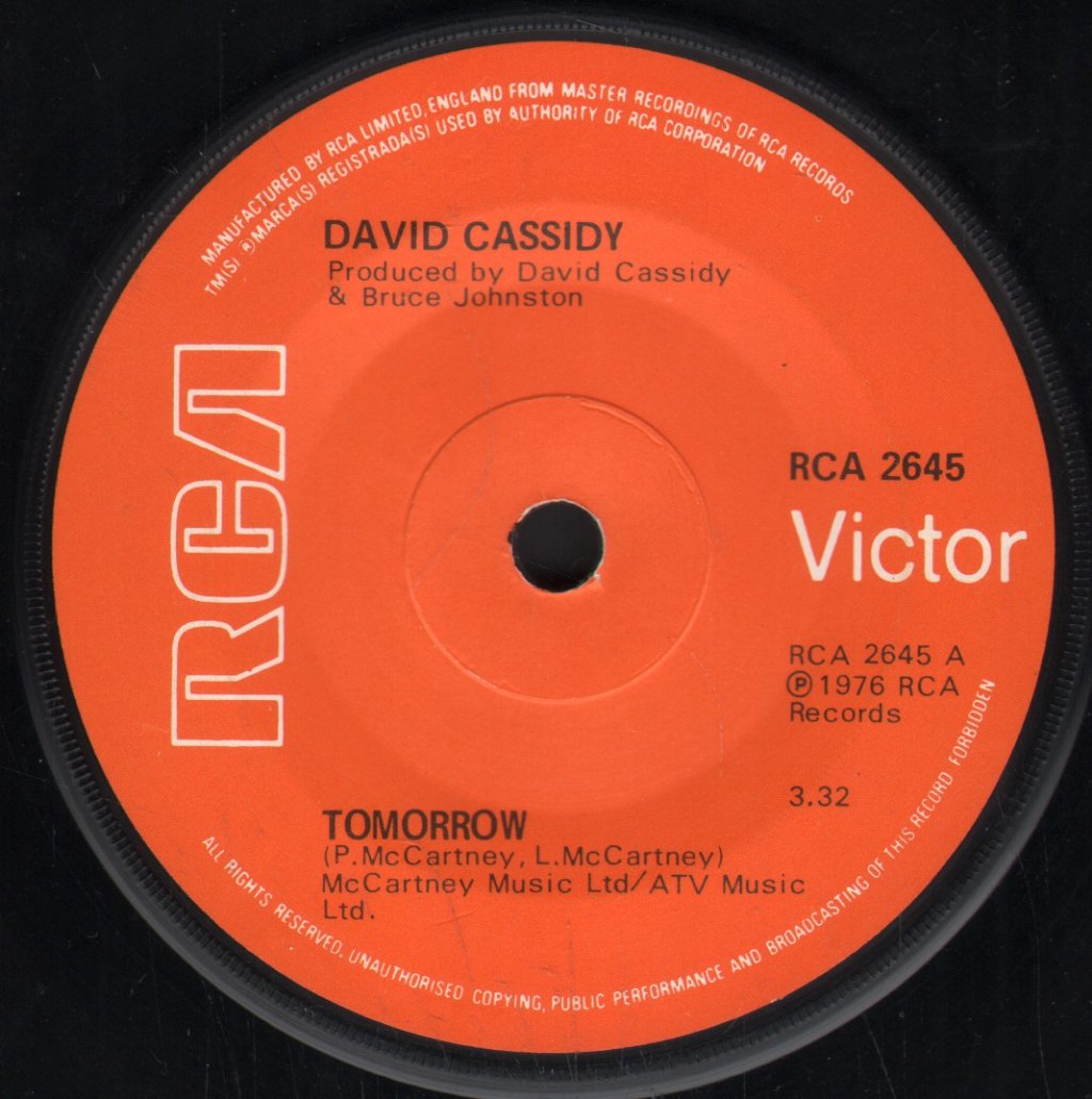David Cassidy - Tomorrow - 7 Inch