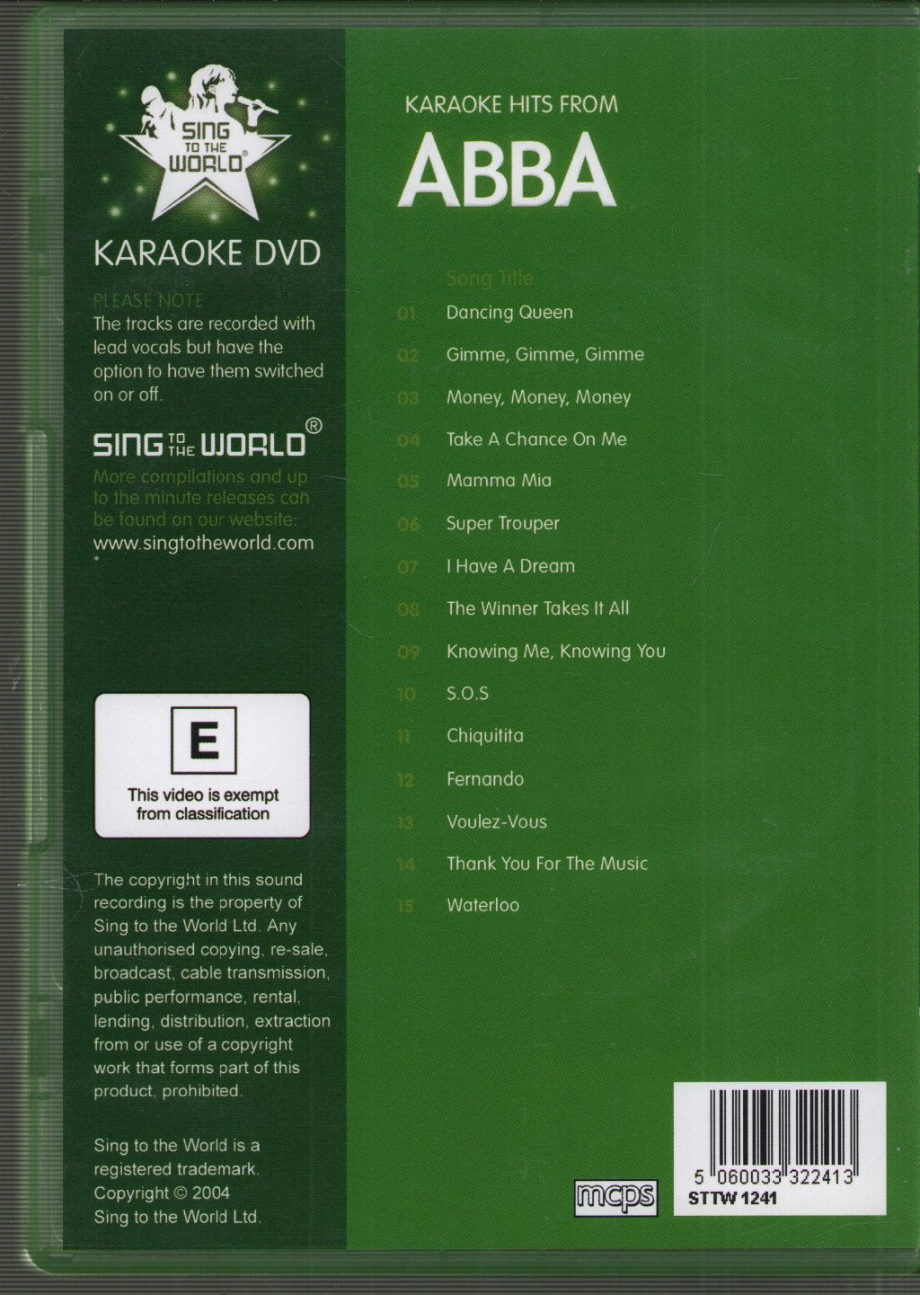 ABBA - Karaoke Hits From Abba - Dvd