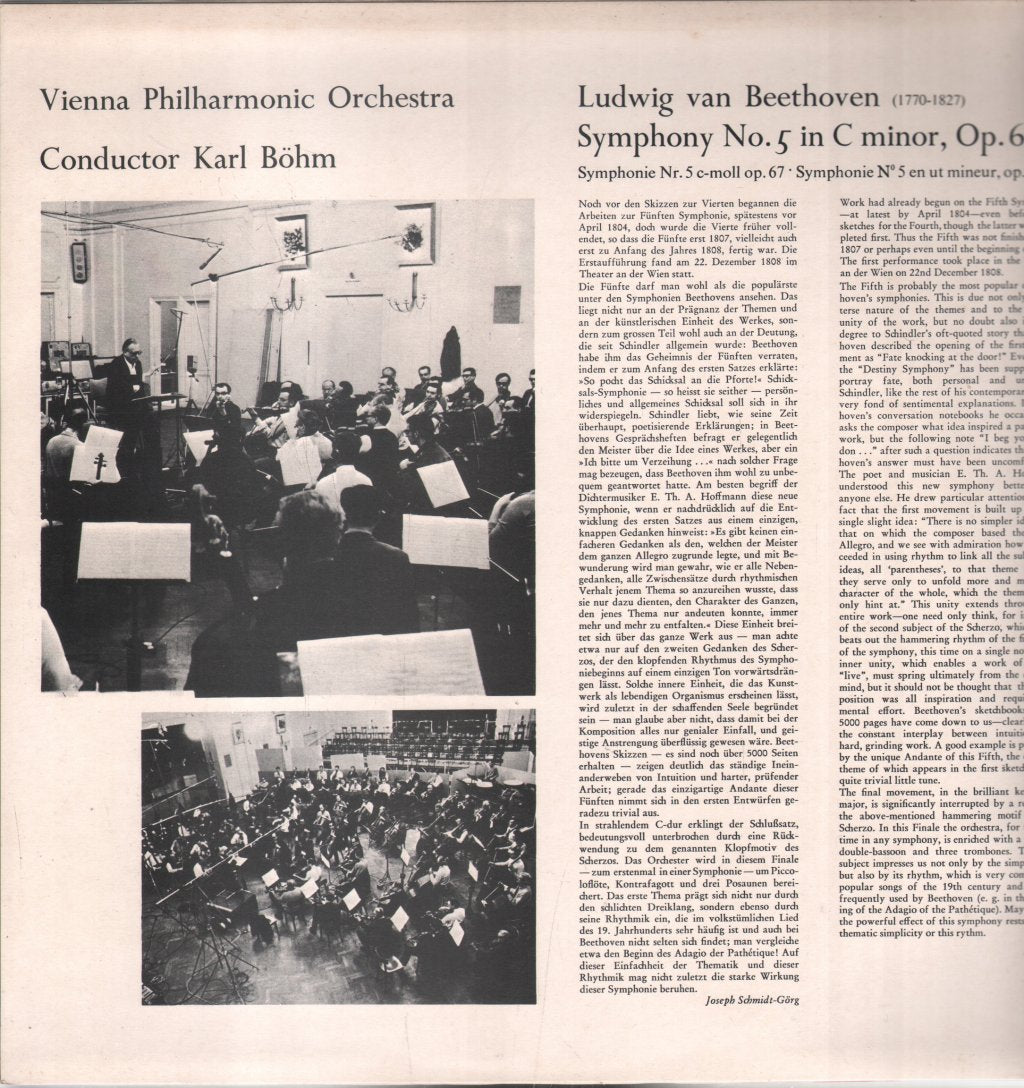 Karl Bohm / Vienna Philharmonic Orchestra - Ludwig Van Beethoven - Symphony No 5 in C minor, Op.67 - Lp