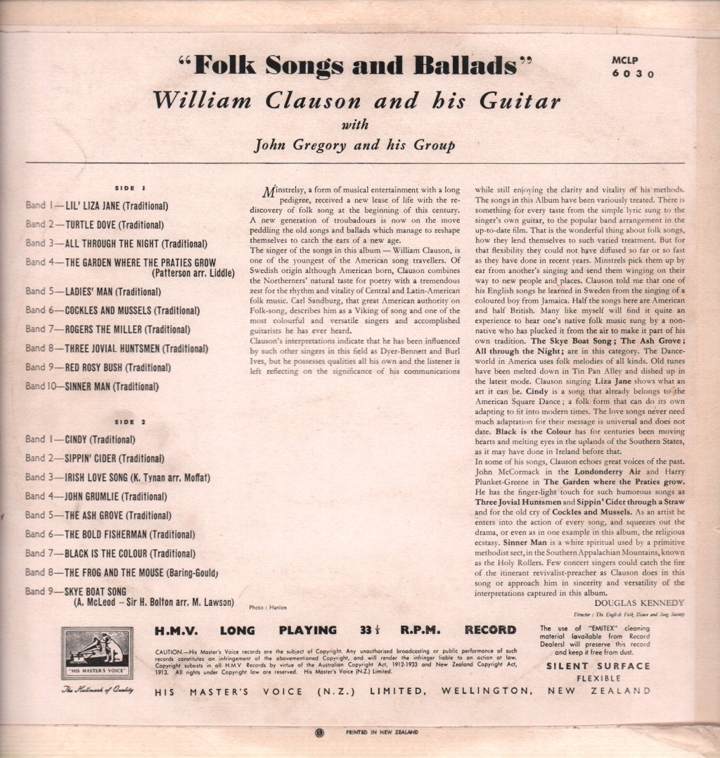 William Clauson and John Gregory Group - Folk Songs And Ballads - Lp