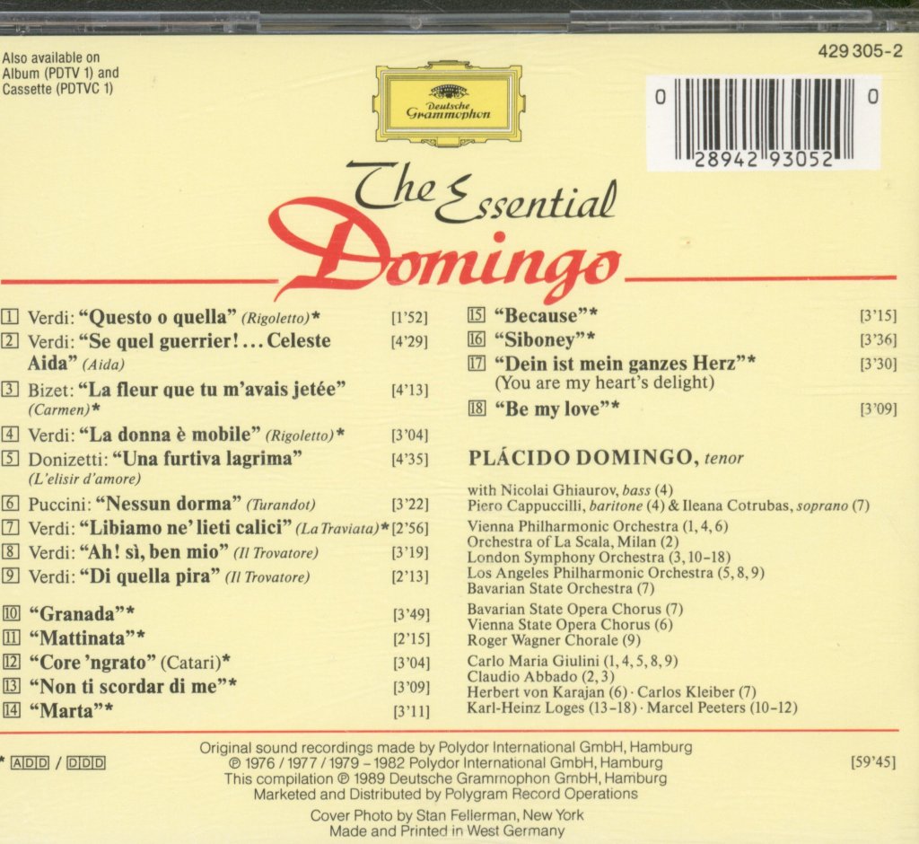 Placido Domingo - Essential Domingo - Popular Songs And Arias - Cd