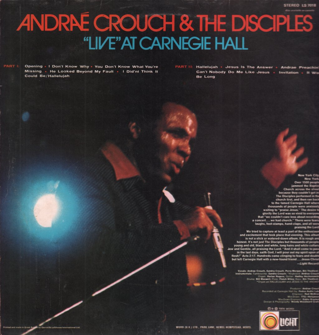 Andrae Crouch And The Disciples - Live At The Carnegie Hall - Lp