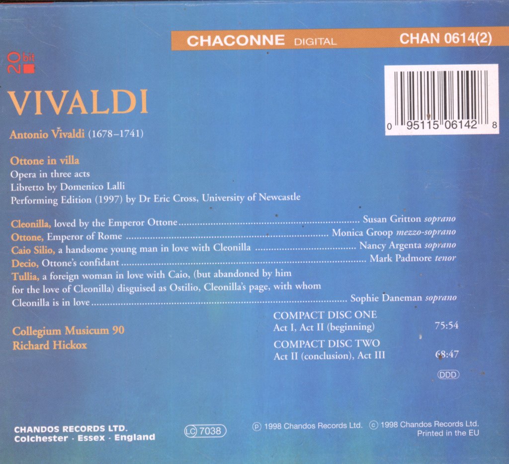 Collegium Musicum 90, Richard Hickox - Vivaldi - Ottone In Villa - Cd Set