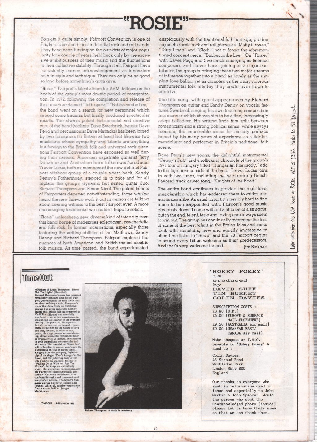 Richard Thompson - Hokey Pokey 12 - Autumn 1988 - Fanzine