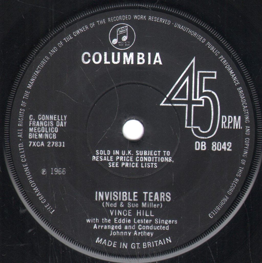 Vince Hill - Invisible Tears - 7 Inch