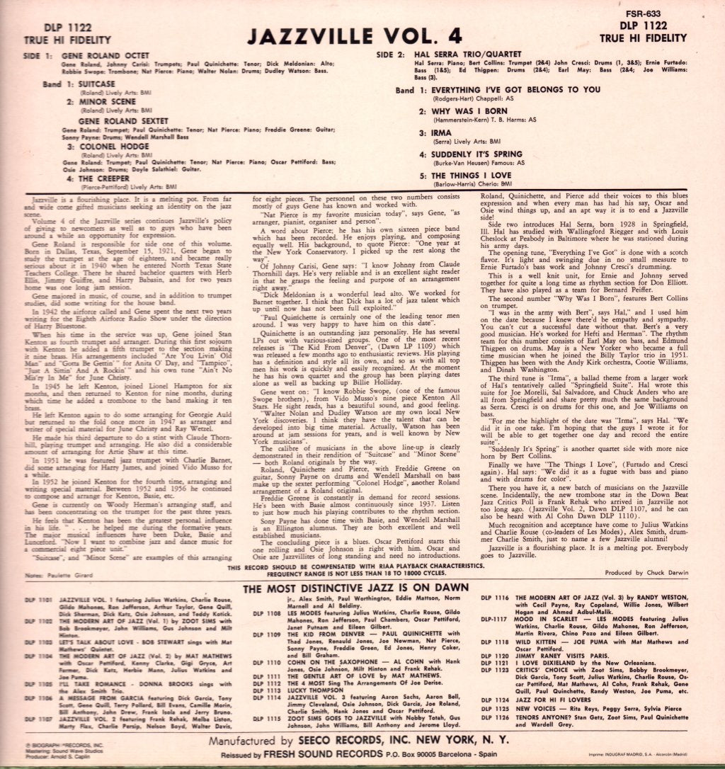 Gene Roland And Hal Serra - Jazzville Vol. 4 - Lp