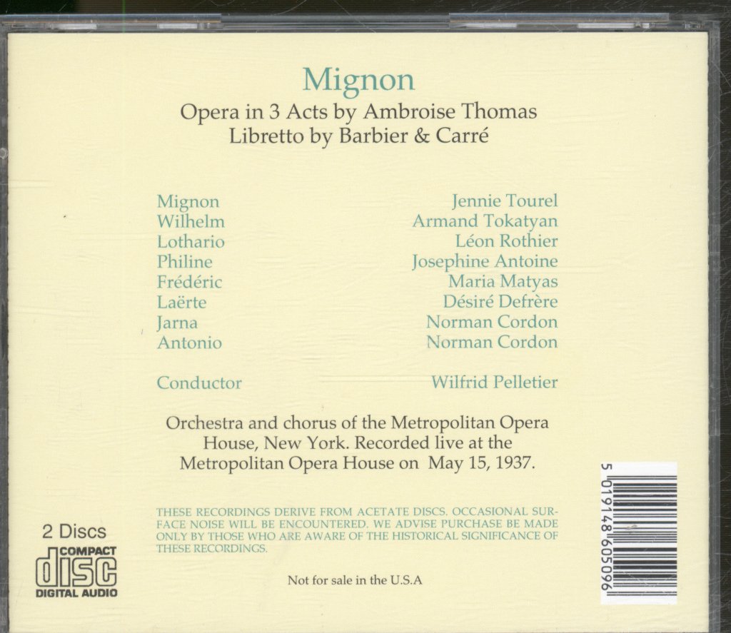 Orchestra And Chorus Of The Metropolitan Opera House - Thomas - Mignon - Double Cd