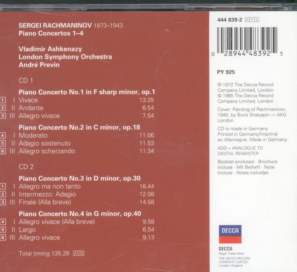 Vladimir Ashkenazy, London Symphony Orchestra, Andre Previn - Rachmaninov - Piano Concertos 1-4 - Double Cd