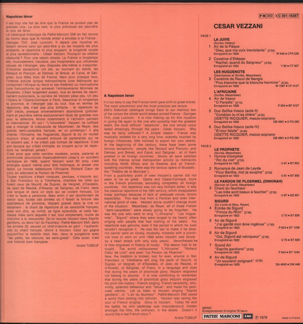 Cesar Vezzani - Airs De Halevy Meybeer Reyer - Lp