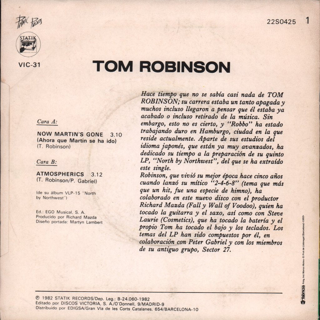 Tom Robinson Band - Now Martin's Gone - 7 Inch