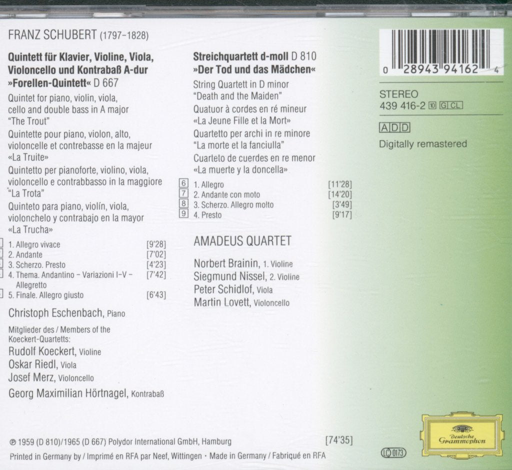 Koeckert-Quartett - Schubert - Classikon 61: Forellen-Quintett / Der Tod Und Das Mädchen - Cd