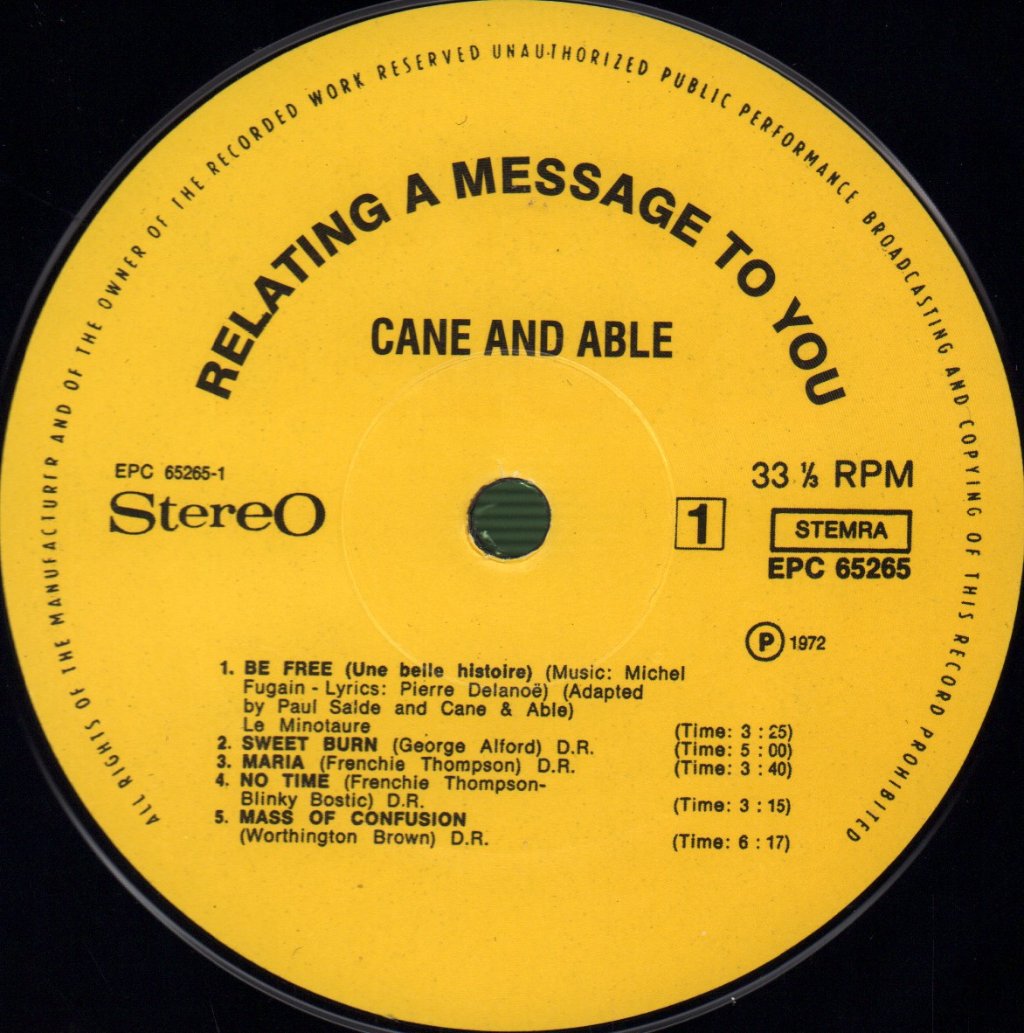 Cane And Able - Relating A Message To You - Lp