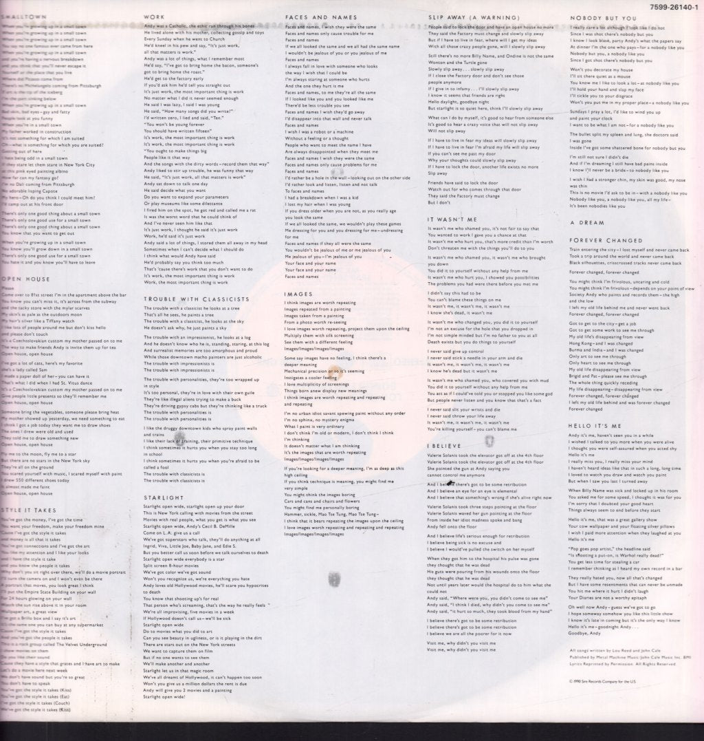 Lou Reed And John Cale - Songs For Drella - Lp