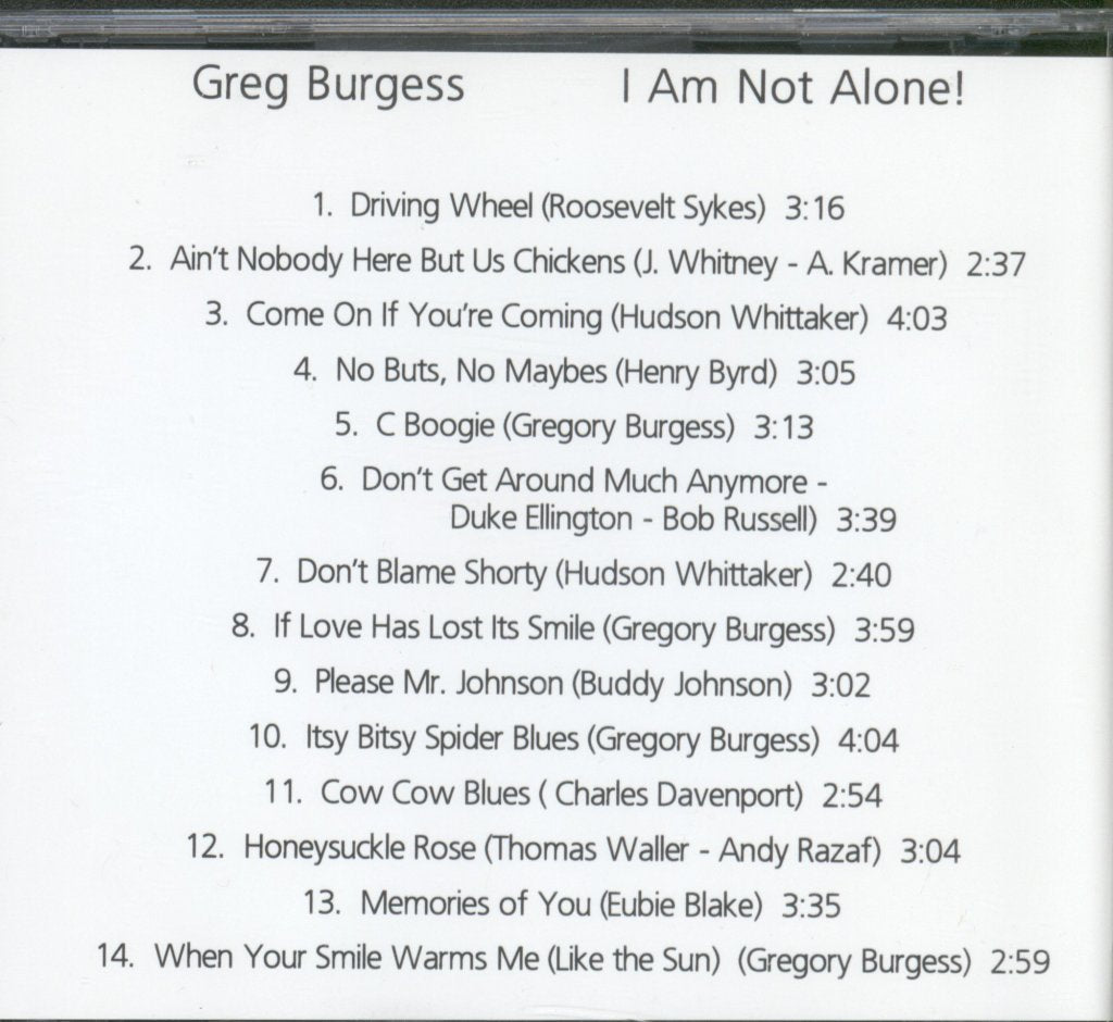 Greg Burgess - I Am Not Alone - Cd