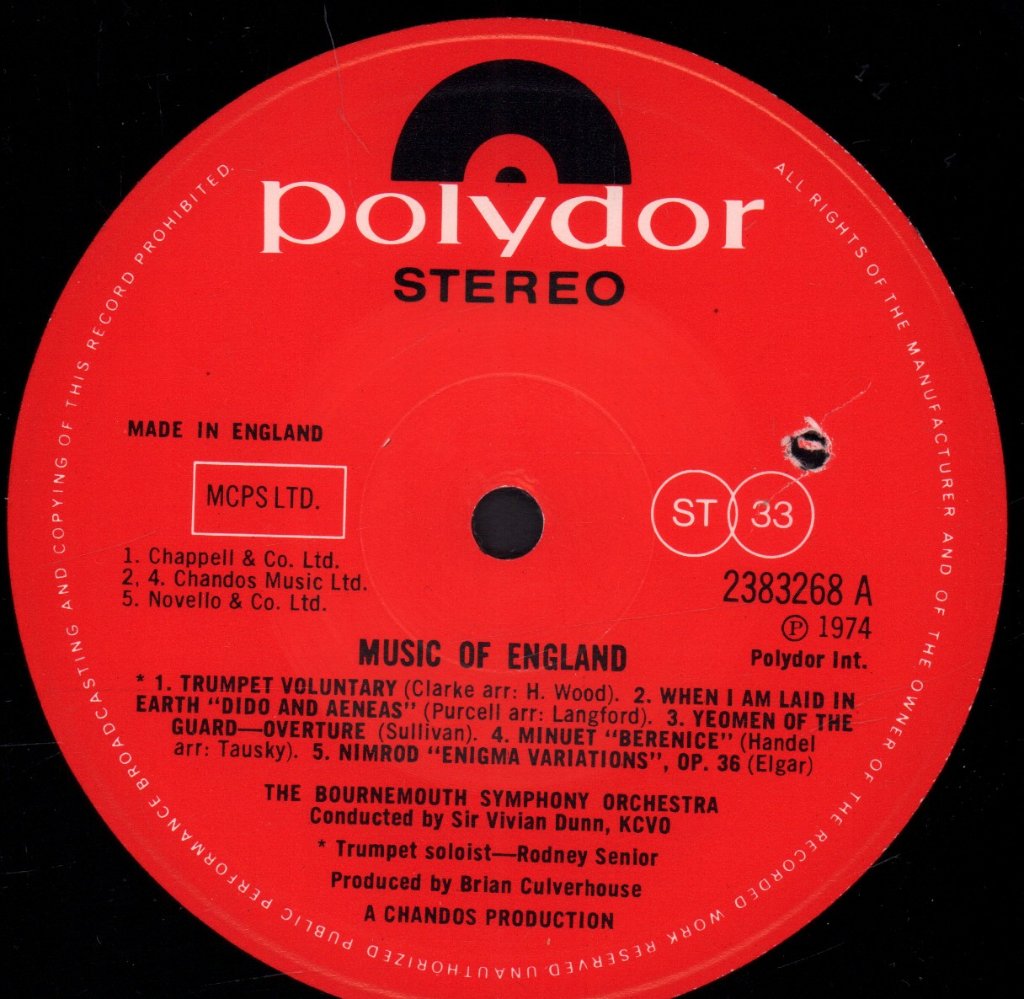 Bournemouth Symphony Orchestra - Music Of England - Lp