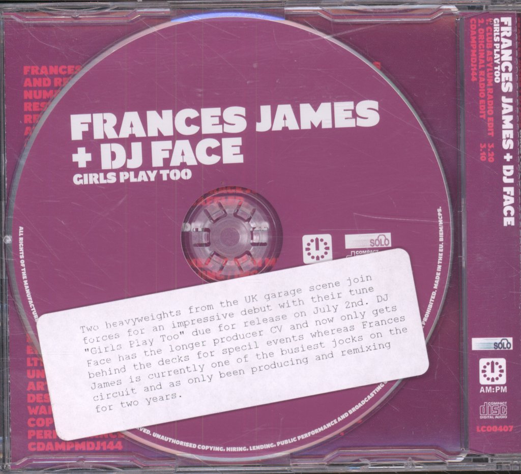 Frances James And Dj Face - Girls Play Too - Cd