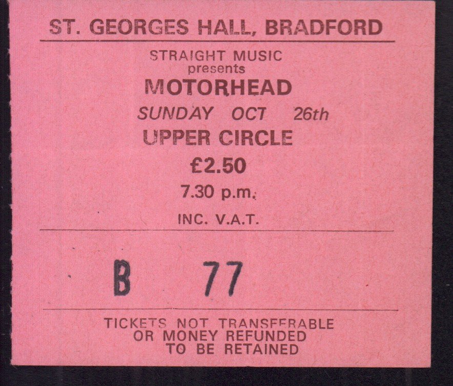 Motorhead - bradford st georges hall 26th october 1980 - Ticket
