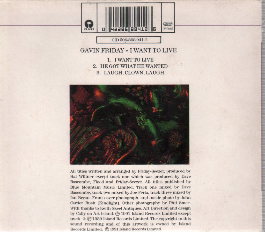 Gavin Friday - I Want To Live - Cd
