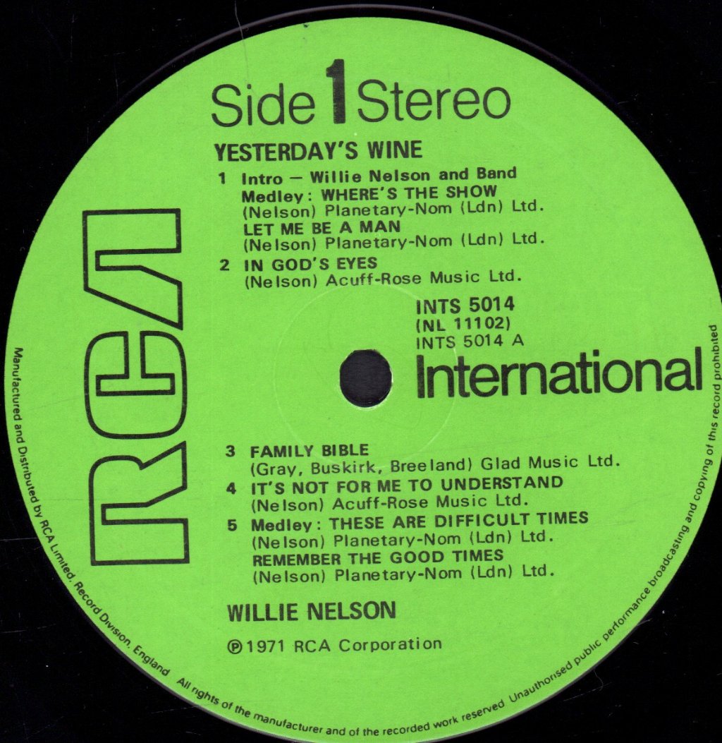 Willie Nelson - Yesterday's Wine - Lp