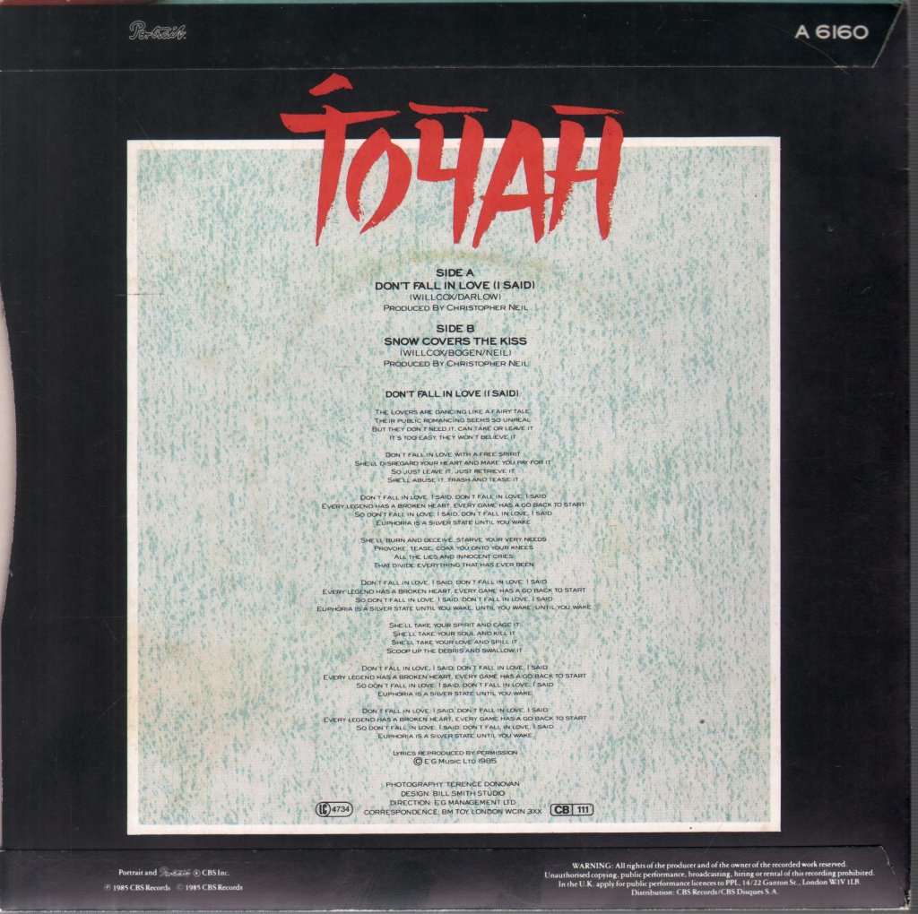Toyah - Don't Fall In Love (I Said) - 7 Inch