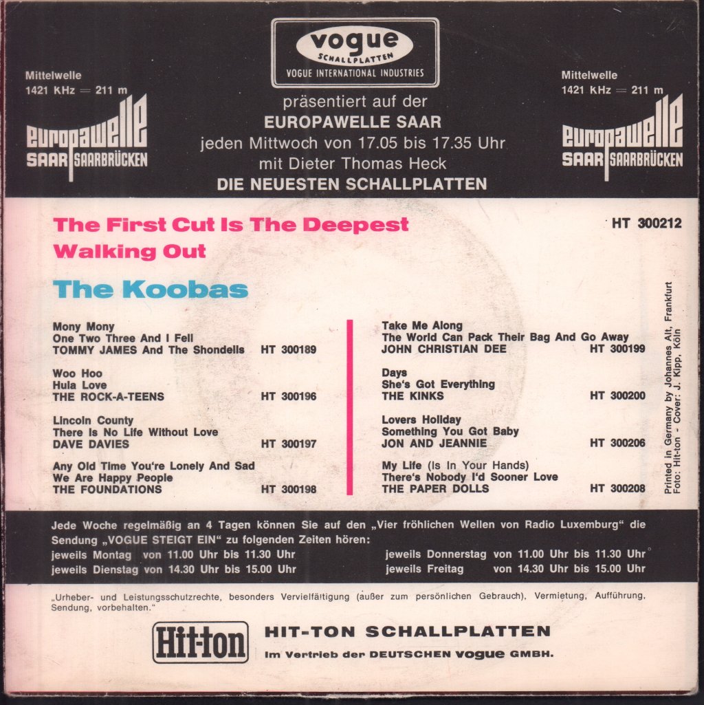 Koobas - First Cut Is The Deepest - 7 Inch