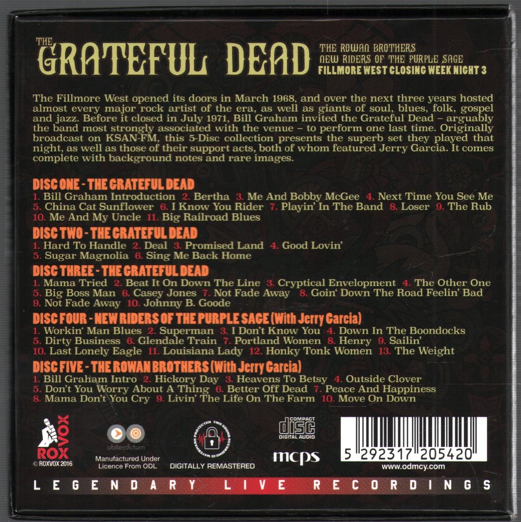 Grateful Dead - Fillmore West Closing Week Night 3 - Cd Set