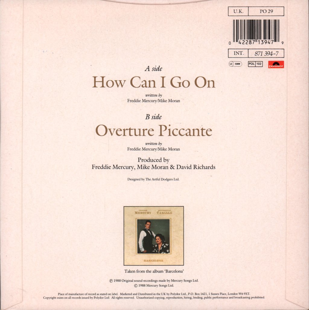 Freddie Mercury And Montserrat Caballe - How Can I Go On - 7 Inch
