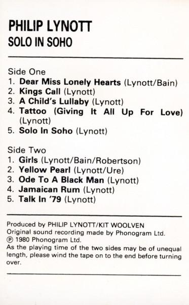 Phil Lynott - Solo In Soho - Cassette