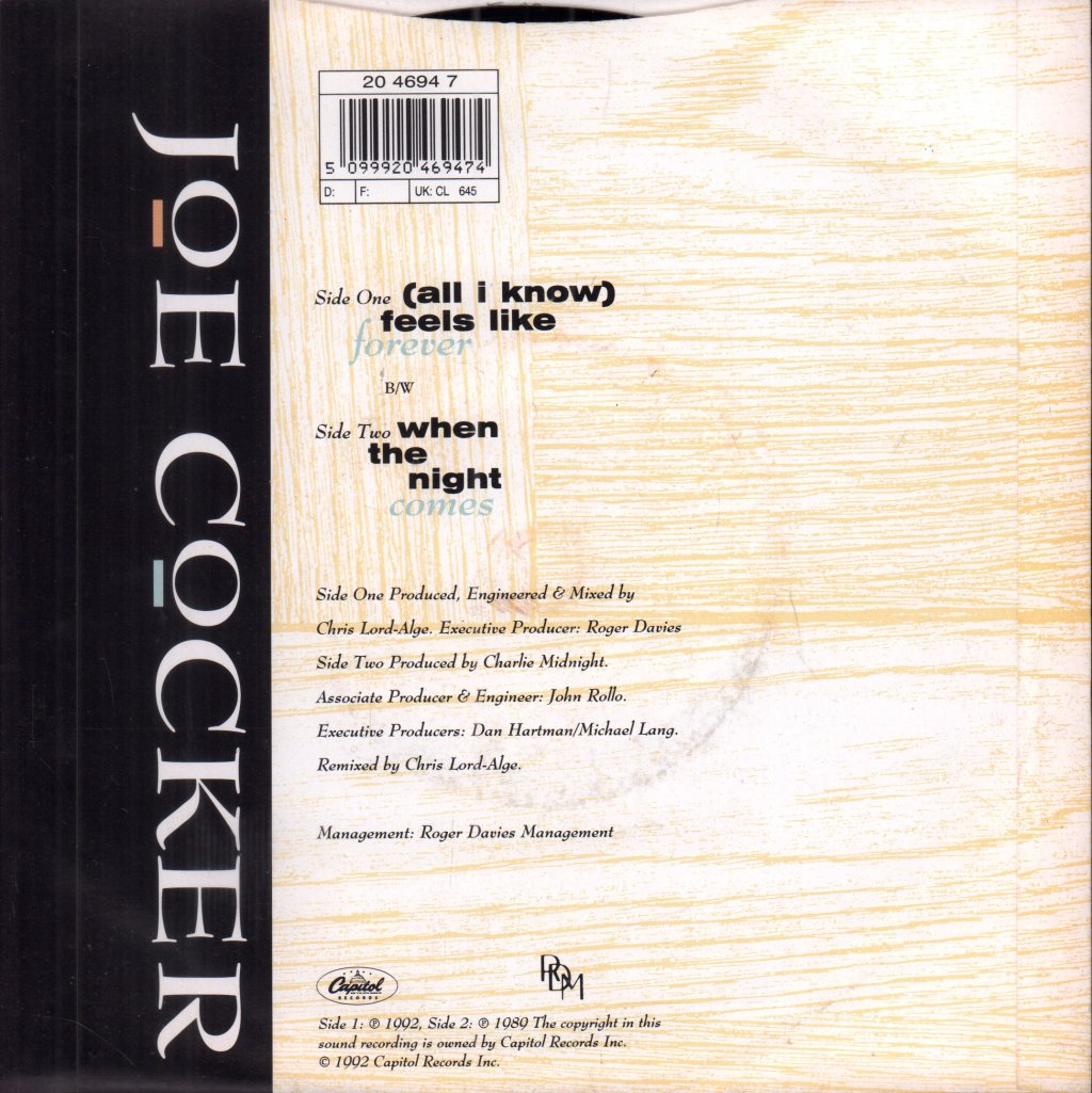 Joe Cocker - Feels Like Forever - 7 Inch