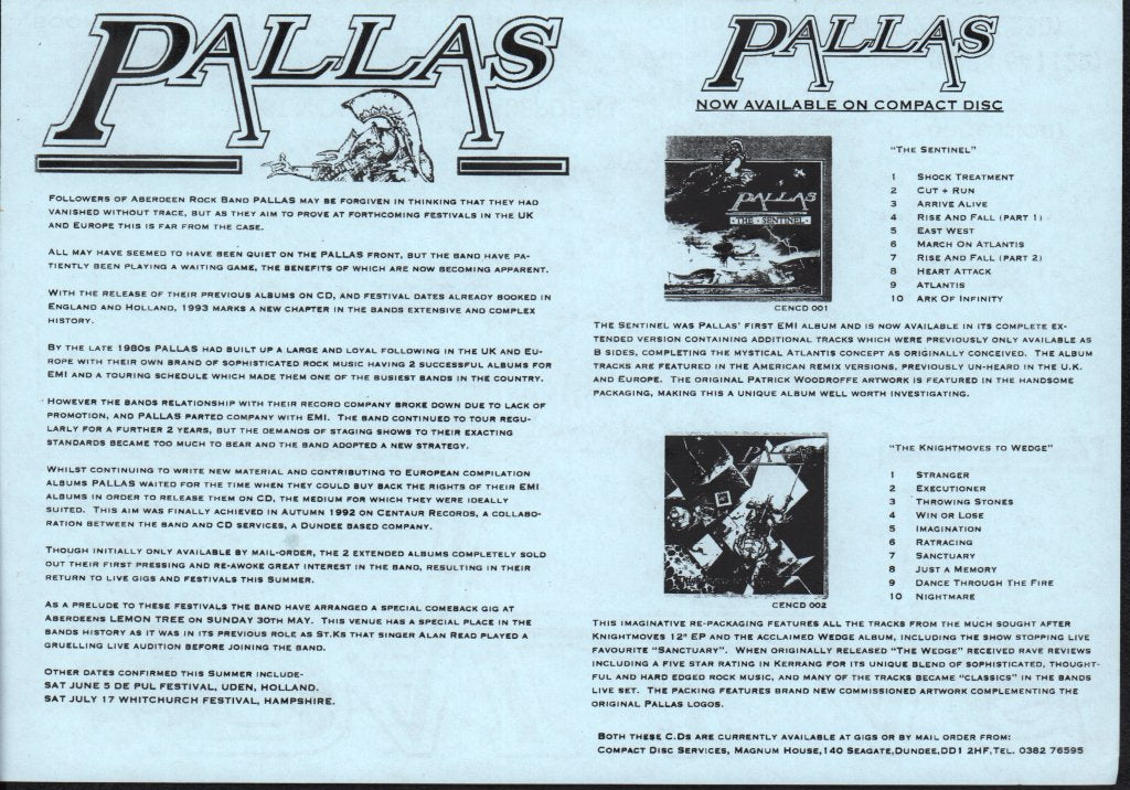 Pallas - Lemon Tree 30 May 1993 - Flyer
