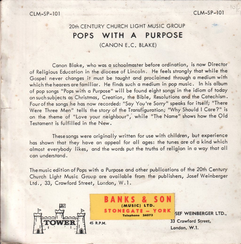 Canon E. C. Blake - Pops With A Purpose - 7 Inch