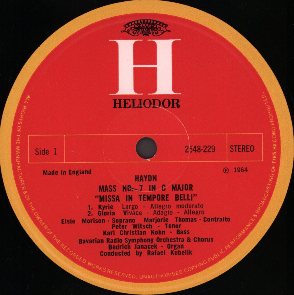 Rafael Kubelik / Chorus & Orchestra Of Bavarian Radio - Joseph Haydn - "Paukenmesse" - Mass In Time Of War - Lp