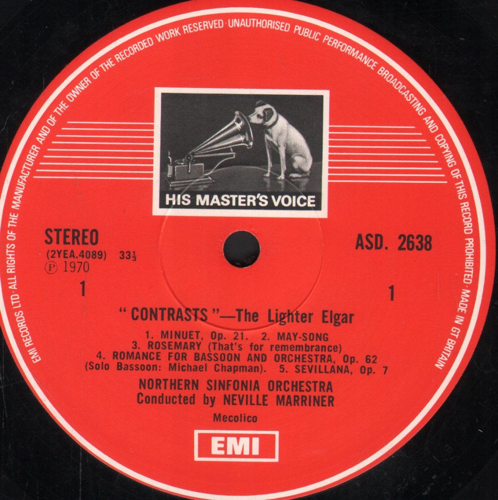Neville Marriner / Northern Sinfonia Orchestra - Contrasts - The Lighter Elgar - Lp