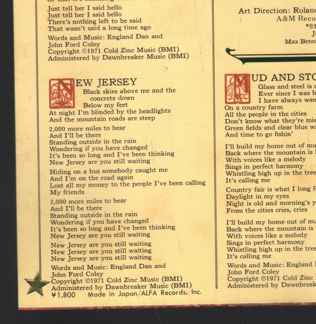 England Dan And John Ford Coley - I Hear The Music - Lp