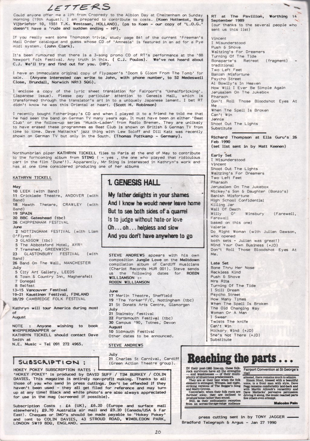 Richard Thompson - Hokey Pokey 19 - Summer 1990 - Fanzine