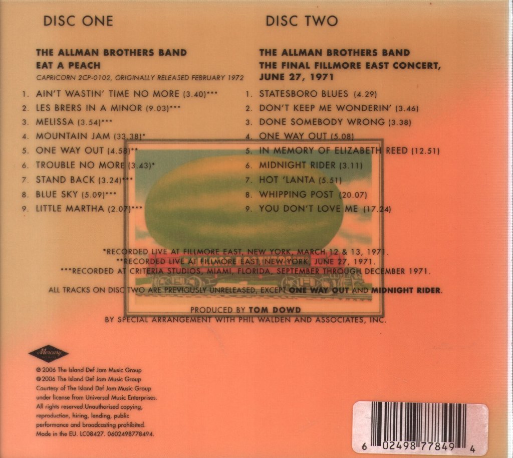 Allman Brothers Band - Eat A Peach - Cd