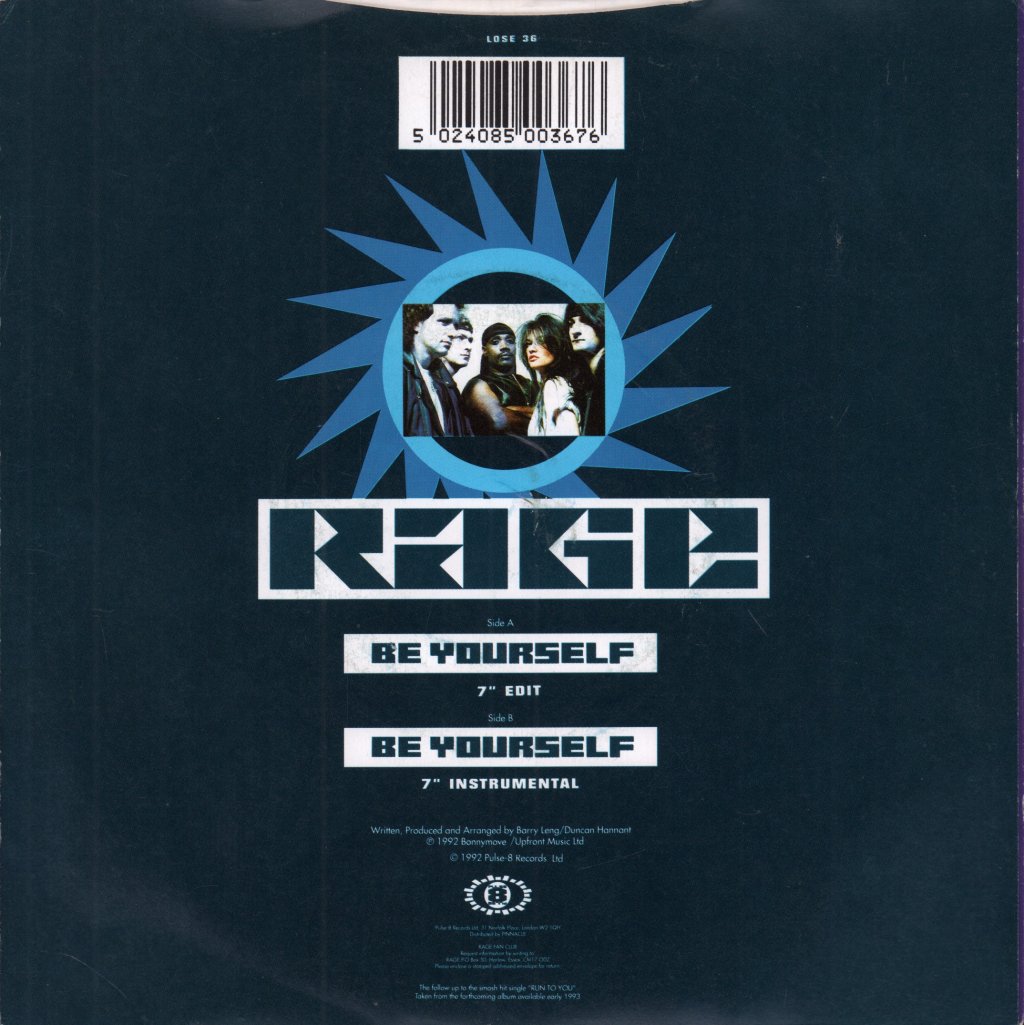 Rage (90'S Dance Artist) - Be Yourself - 7 Inch