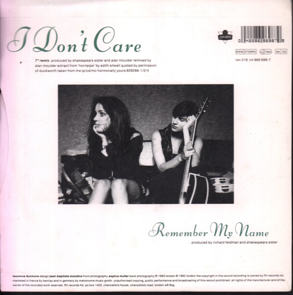 Shakespears Sister - I Don't Care - 7 Inch