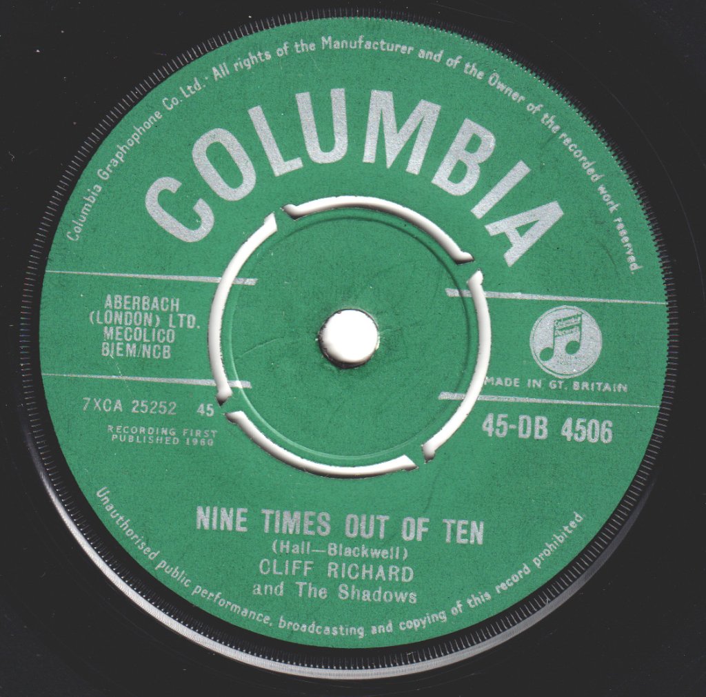 Cliff Richard And The Shadows - Nine Times Out Of Ten - 7 Inch