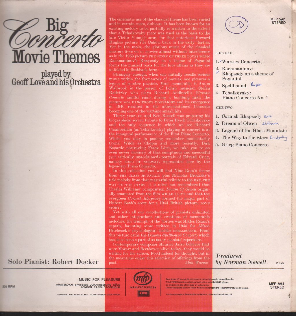 Geoff Love And His Orchestra - Big Concerto Movie Themes - Lp