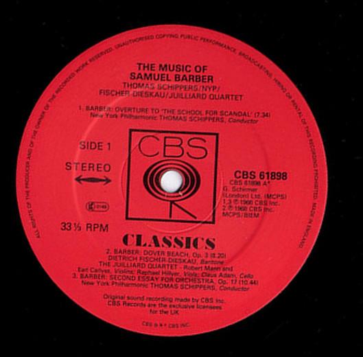 New York Philharmonic - Music Of Samuel Barber - Lp