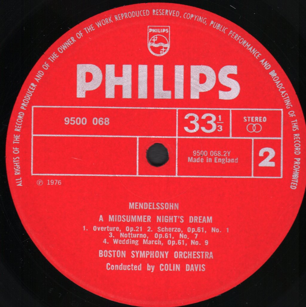 Colin Davis / Boston Symphony Orchestra - Mendelssohn - Symphony No.4 / Music From A Midsummer - Lp