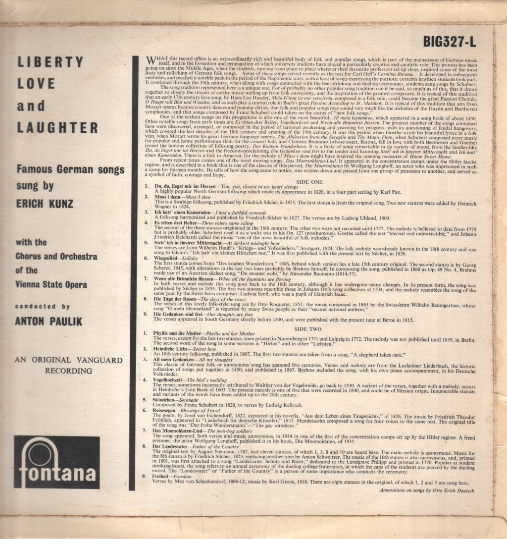 Erich Kunz / Orchestra of the Vienna State Opera / Anton Paulik - Liberty, Love And Laughter - Lp