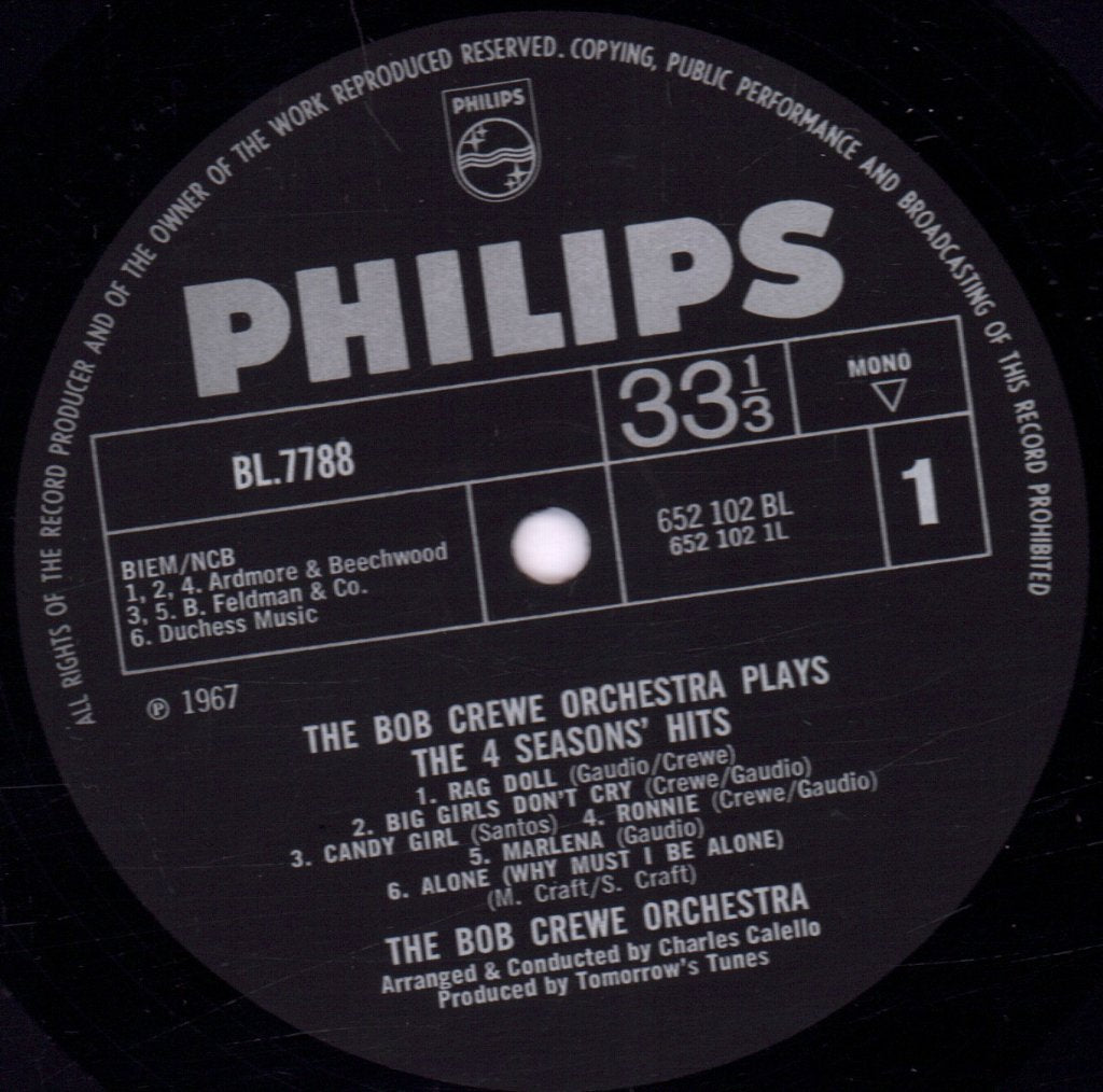 Bob Crewe Orchestra - Plays The 4 Seasons' Hits! - Lp