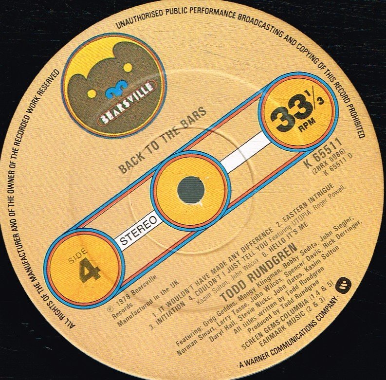 Todd Rundgren - Back To The Bars - Double Lp