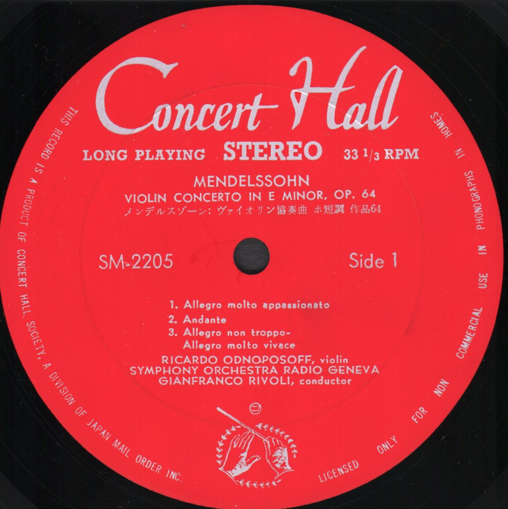 Ricardo Odnoposoff / Symphony Orchestra Of Radio Geneva / Gianfranco Rivoli - Mendelssohn - Violin Concerto / Paganini - Violin Concerto - Lp