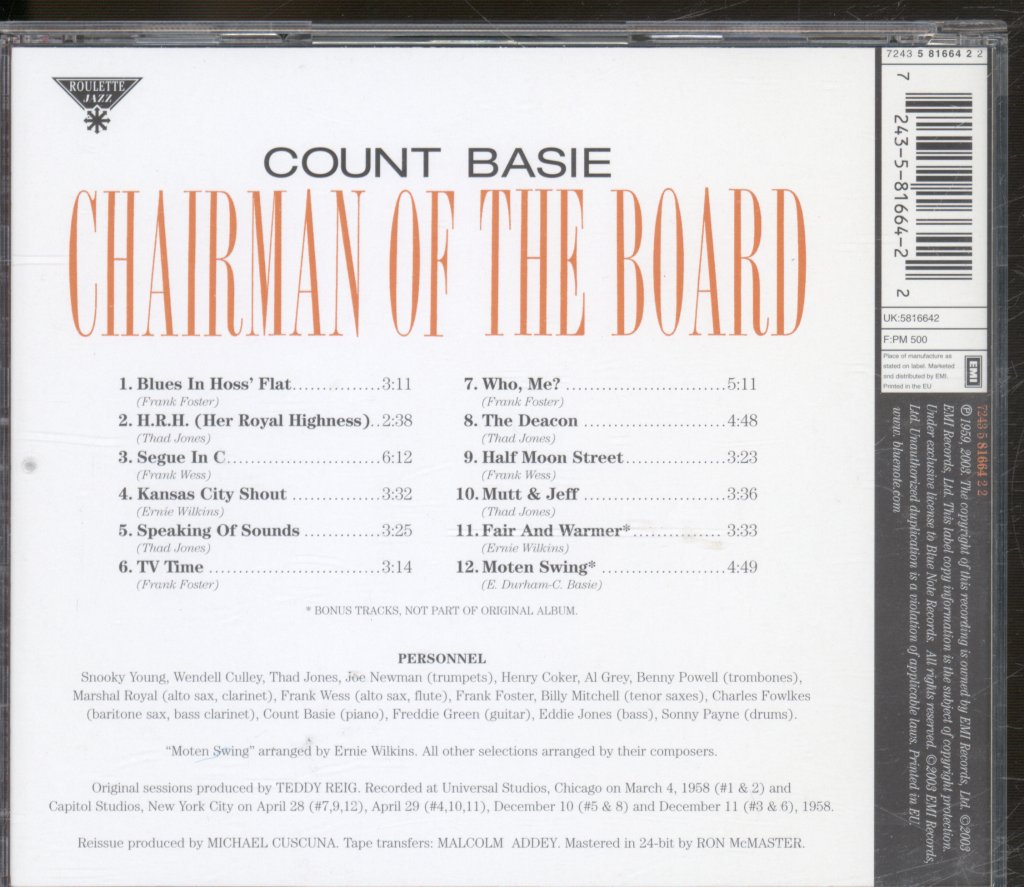 Count Basie - Chairman Of The Board - Cd