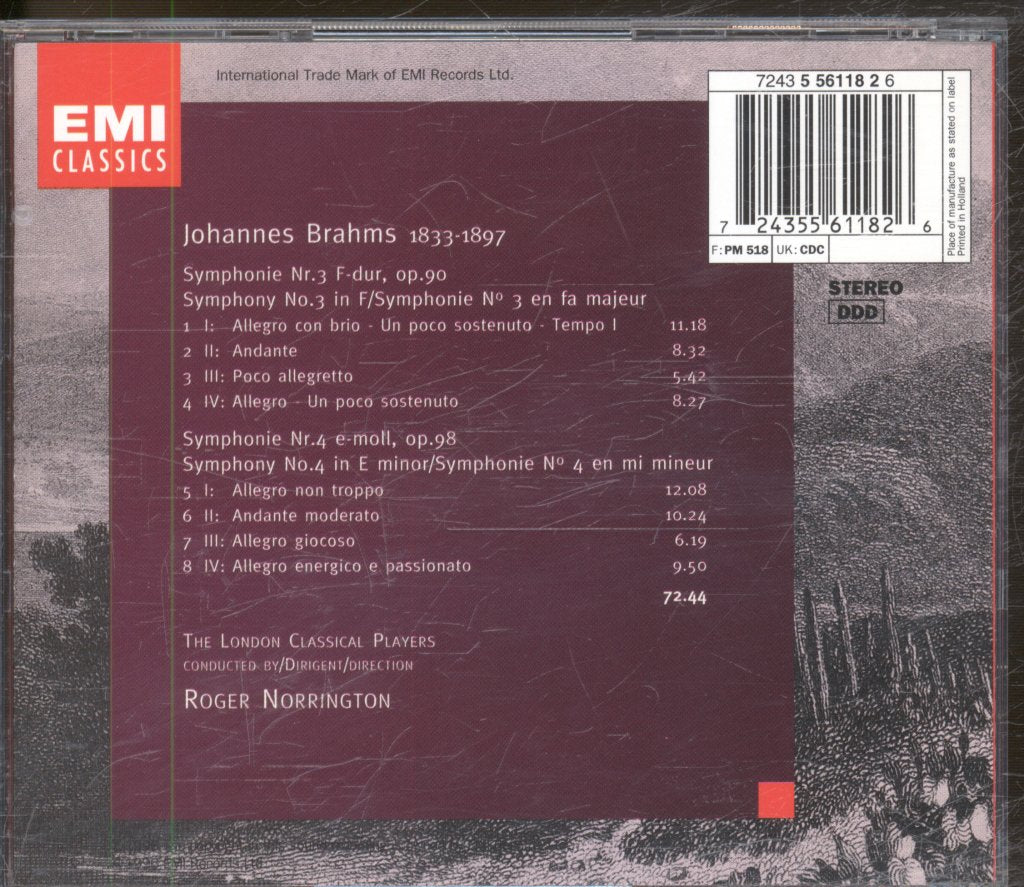 Roger Norrington, London Classical Players - Brahms - Symphonien 3 & 4 - Cd